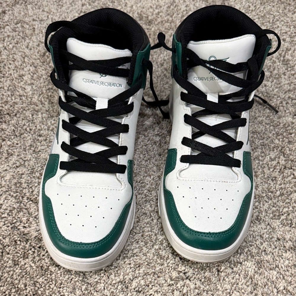 Creative Recreation White and Green Sneakers with Black Accents
